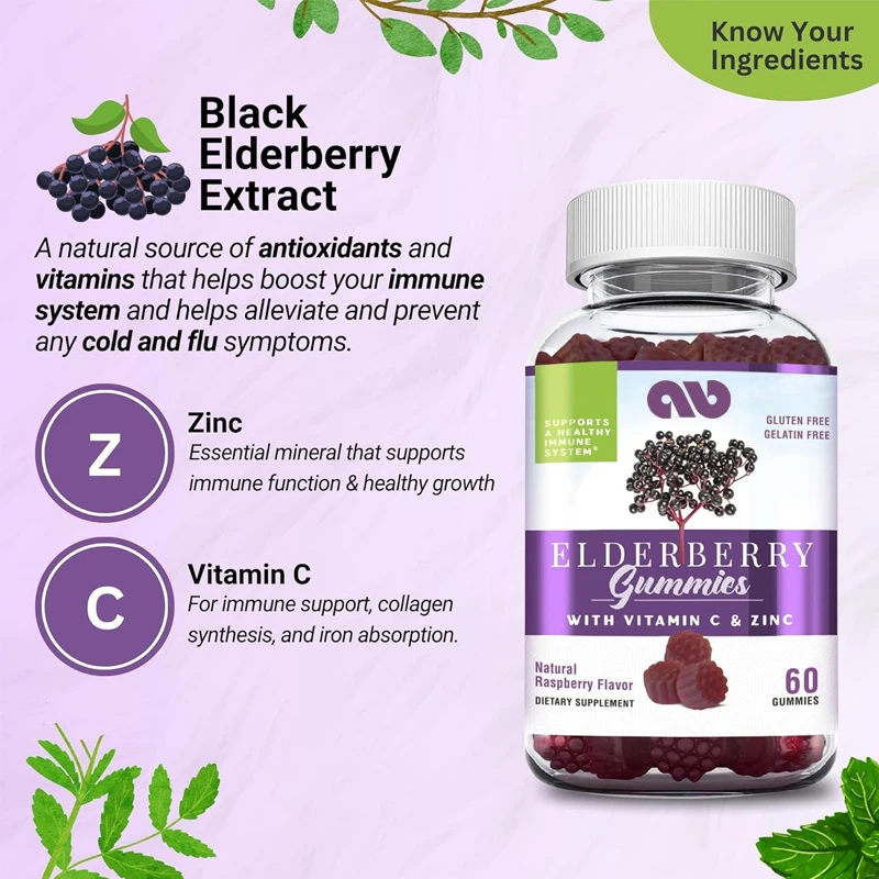 

Elderberry gummies contain vitamin C and zinc to support a healthy immune system. 60 gummies