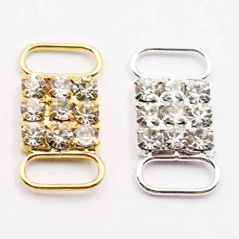 New 10 pieces 12 * 23MM Mini Transparent Crystal Rhinestone Silver/Gold Rhinestone Bikini Buckle, Shoe Bag, Clothing Decoration