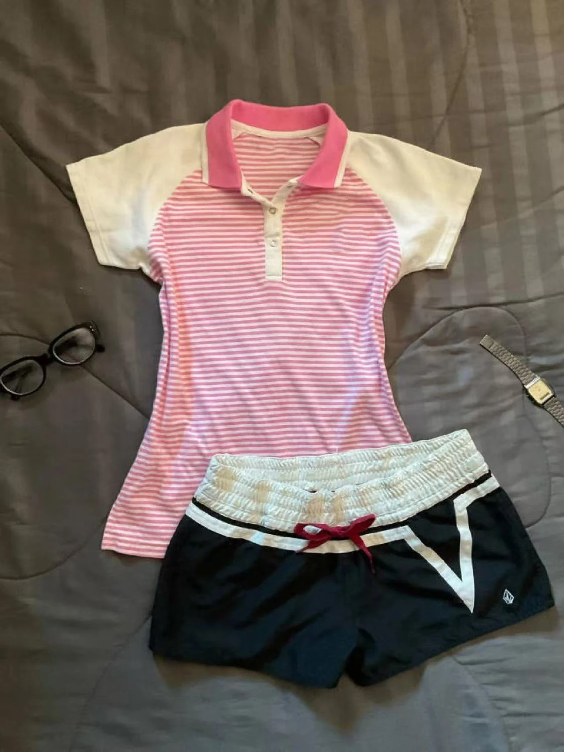 

Women's Trendy Pink Stripe Polo Shirt - Raglan Sleeve Color Block Collar Button Placket Slim Fit Sweet Casual Tee Spring Summer