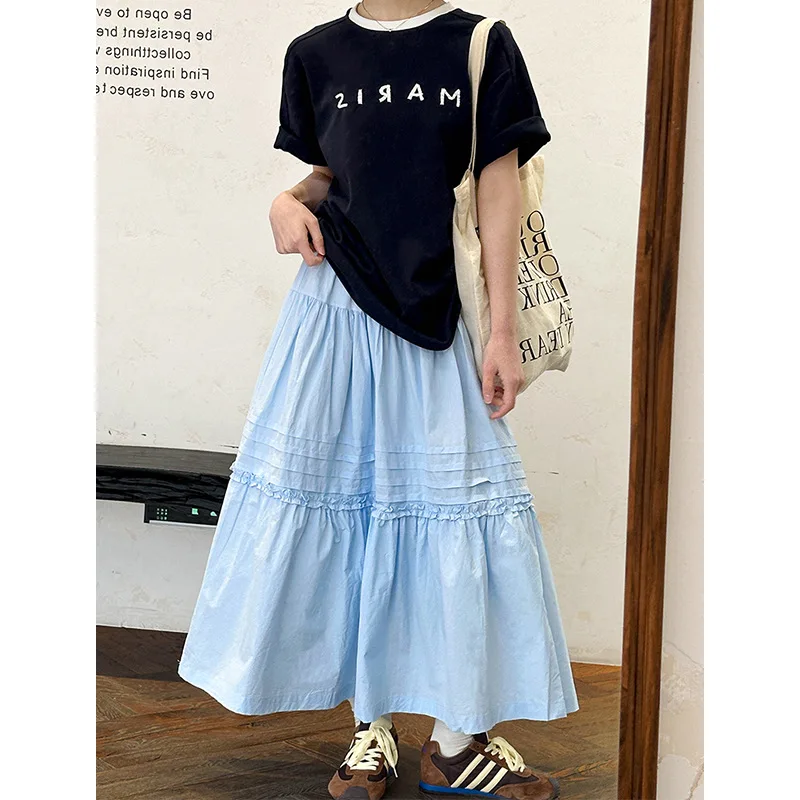 Spring New Korean Version Gentle Wind Pressure Pleated A-line Fairy Big Skirt Fairy Skirt Half Skirt