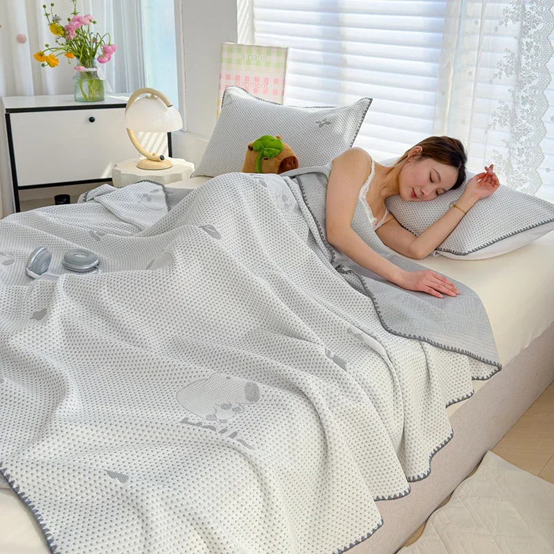 Multi-functional Jacquard Summer Blanket Soft Fluffy Knitting Cooling Quilt Breathable Cool Duvet Thin Well-vetilated Comforter
