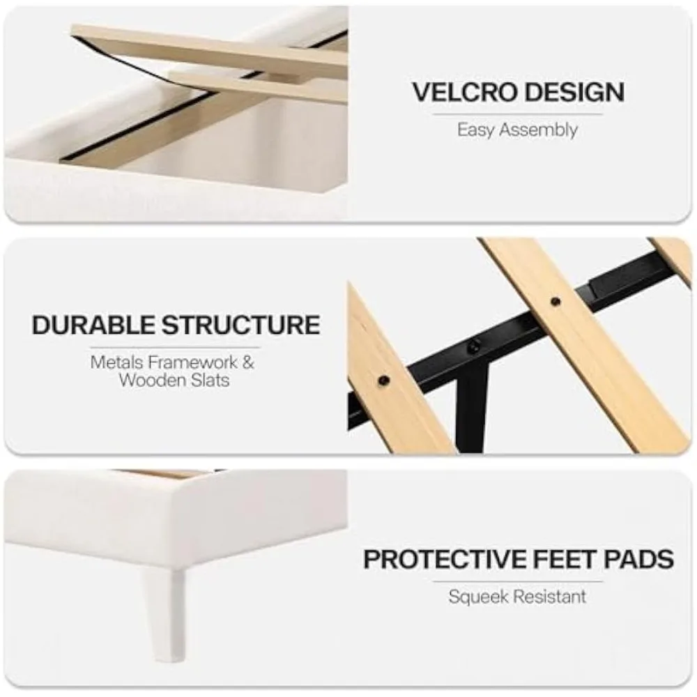 Rama łóżka pełnowymiarowego z oświetleniem LED, tapicerowana aksamitna rama łóżka platformowego z zagłówkiem i podnóżkiem z pikowanym, guzikami wykończeniem i klapami bocznymi.