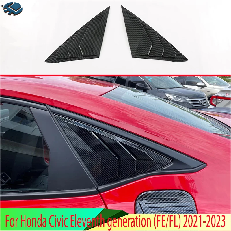 For Honda Civic Eleventh generation (FE/FL) 2021-2023 Carbon Fiber Style Side Door Rear View Window Spoiler Cover Trim