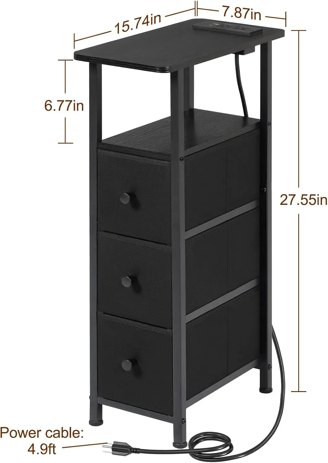 طقم طاولات رفيعة مكون من قطعتين مع قاعدة شحن وطاولة جانبية سوداء مع أدراج للمساحات الصغيرة