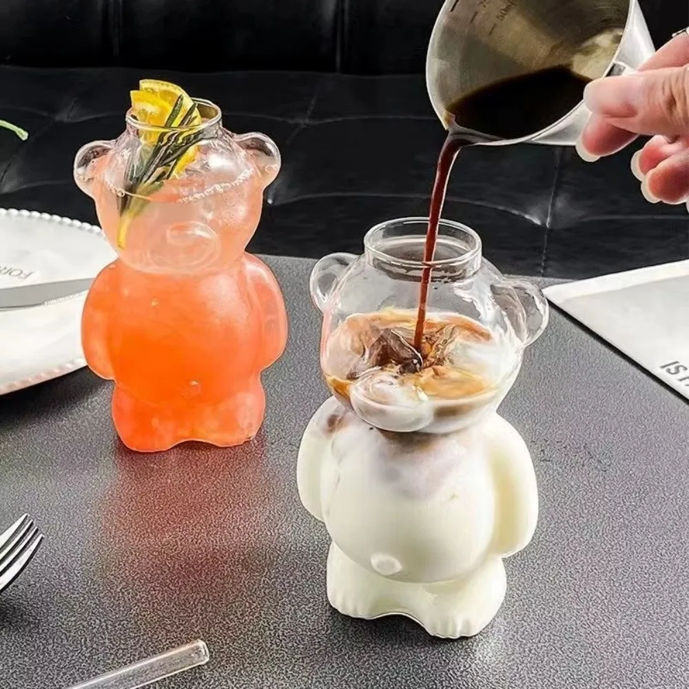 Cute 320ML Bear Coffee Mug Large Capacity Transparent Glass Cup With Straw Reusable Juice Cup Juice