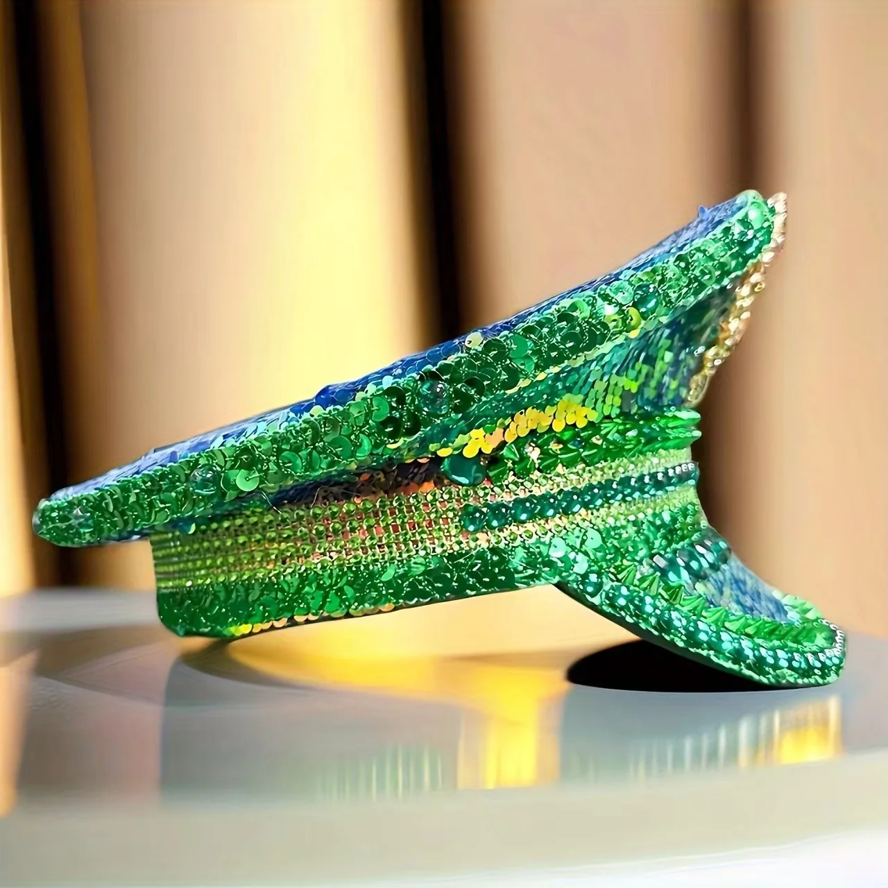 HongLuan Cappello da Capitano Steampunk Verde di Lusso con Strass per Burning Man Festival Donna, Accessori Militari Vintage e Berretto da Uomo