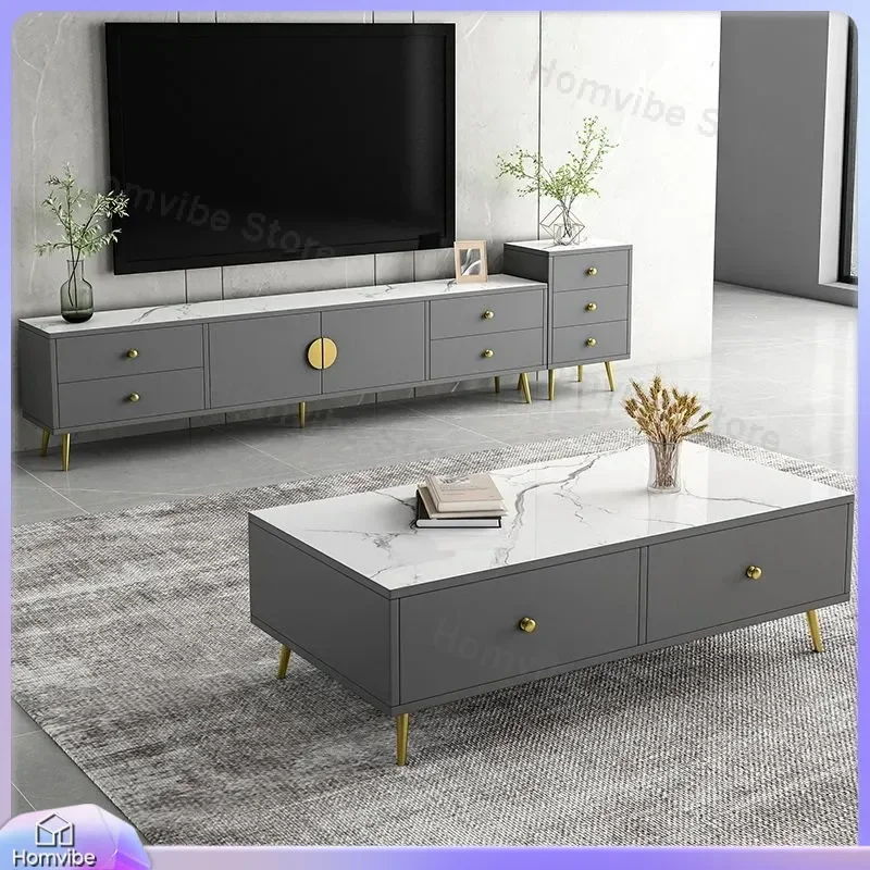 Modern Simple TV Stand Coffee Table Combo Light Luxury Wall Unit Living Room Bedroom Storage Cabinet for Small Apartment Home