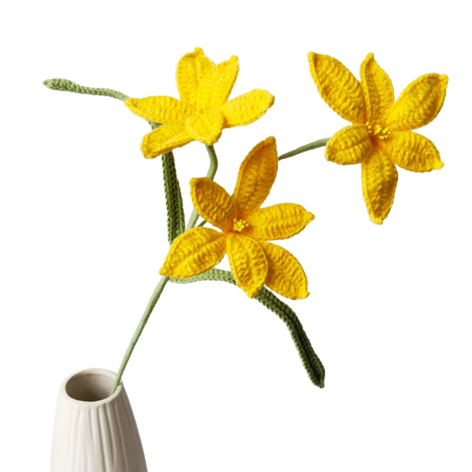 Gehäkelte Orchideenzweige Kreativer Gestrickter Blumenstrauß Handgemachte Blumen Künstliche Pflanze Raumdekoration – Detail 5