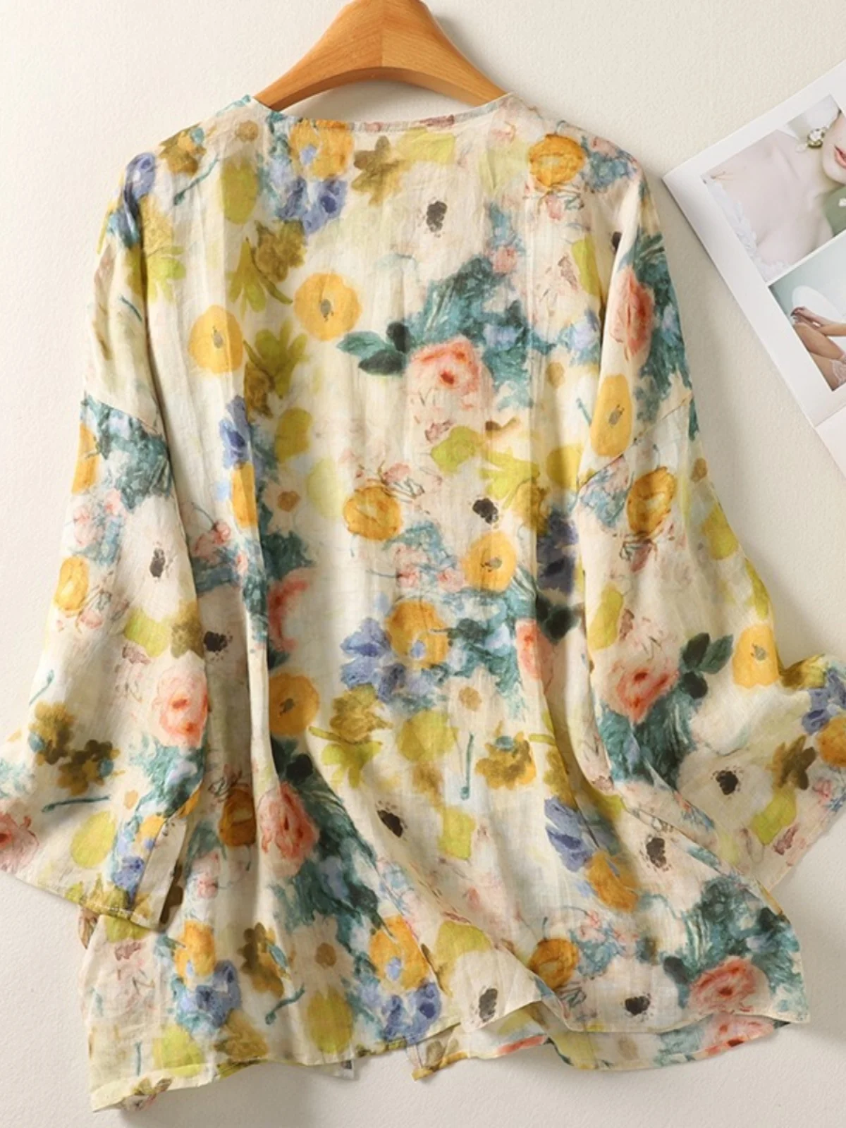 Damska luźna lniana koszula na lato, lekka, oddychająca, z nadrukiem, w stylu vintage, do pracy, długa, z rękawami...