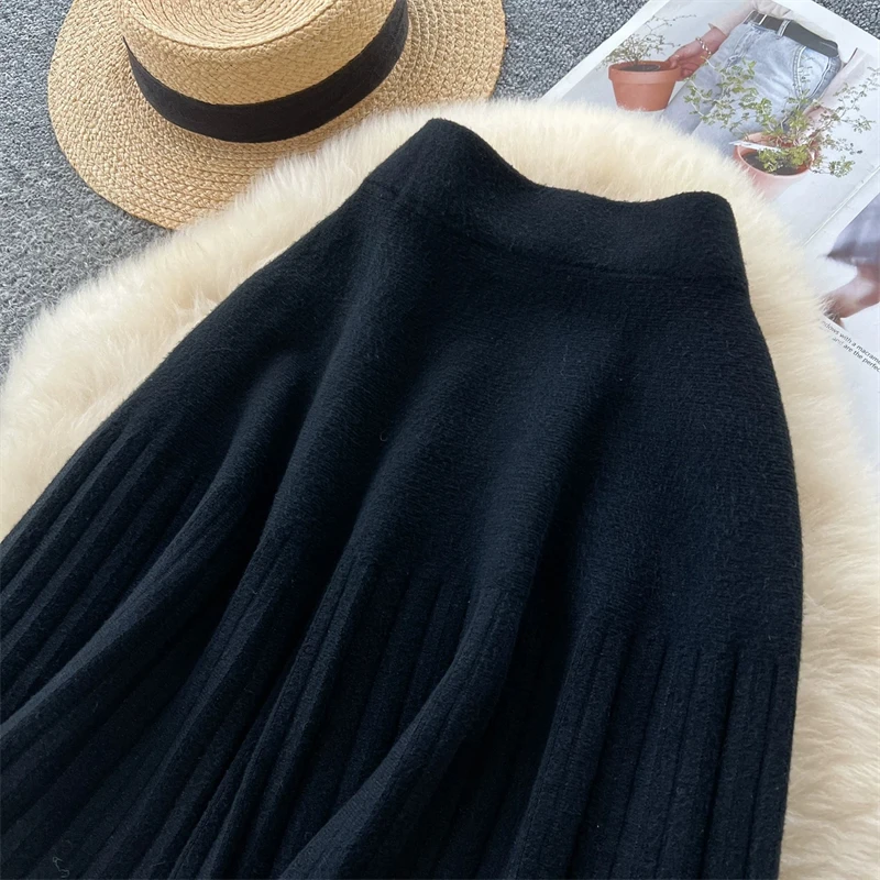 Damen-Strick-Minirock mit hoher Taille, plissierter Swing-Rock, Herbst-Winter, warm, weich, A-Linien-Rock, Damen-Freizeitkleidung, Alltagsbekleidung, Unterteil 644 – Detail 10