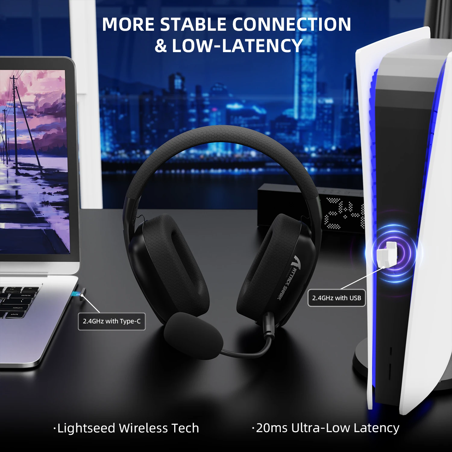 

Attack Shark L80PRO Tri-Mode Wireless Gaming Headset Lightweight Design Foldable Dual Microphones/Multi-Platform Compatibility