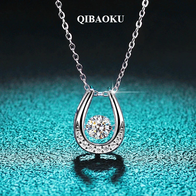 QIBAOKU 1ct 0.5ct D Color Moissanite Necklace for Women Beating S925 Sterling Silver Plated White Gold Pendant Wholesale 2026
