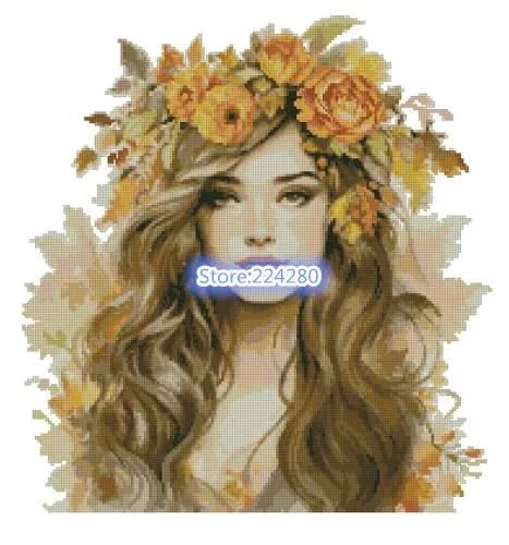 Autumn Girl flower 18CT 16CT 14CT Unprinted Top Quality Cross Stitch Kits Embroidery Art DIY Handmade Needlework Home Decor