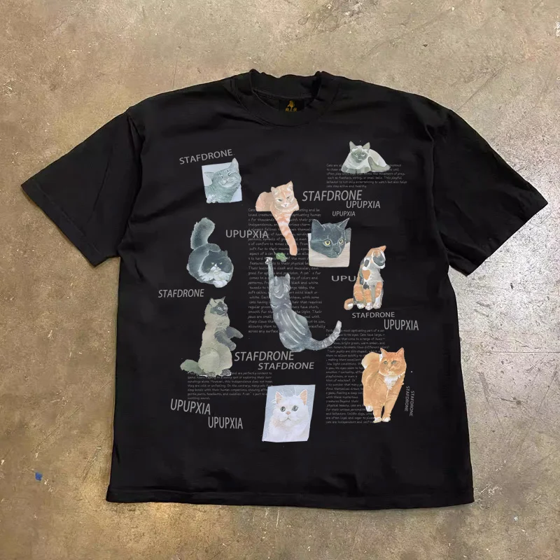 Loose Fit Cotton T-Shirt Unisex Short Sleeve Double Thread UPUPXIA Hero Print Sweat Absorbent round Neck Casual Summer Top