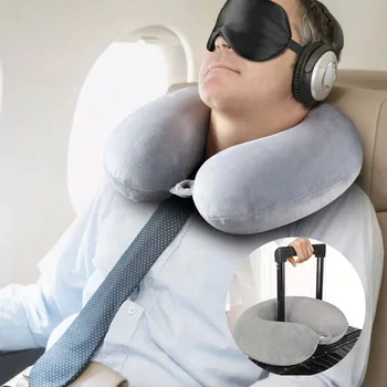 Almohada de viaje para el cuello, almohada de avión, viaje, coche, hogar, oficina, viaje, cuello, vuelo, correa a presión, funda suave, 1 ud.