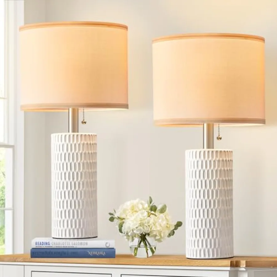 20" Modern Ceramic Table Lamps for Bedroom Set of 2, Small Table Lamps for Night Stands, Living Room, Home Office and Hallways