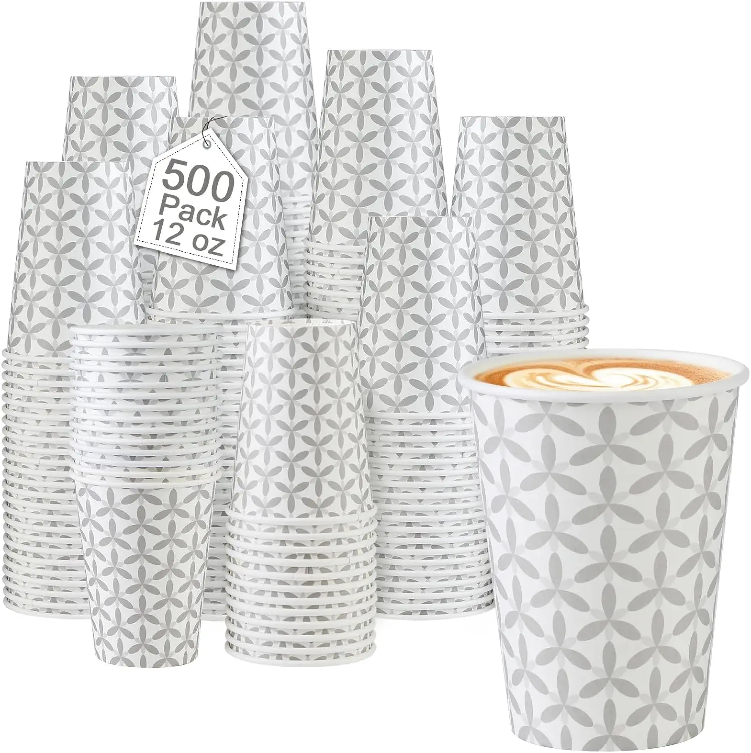 

500 упаковок одноразовых бумажных кофейных чашек на 12 унций, герметичные и термостойкие для кафе, офиса, вечеринок