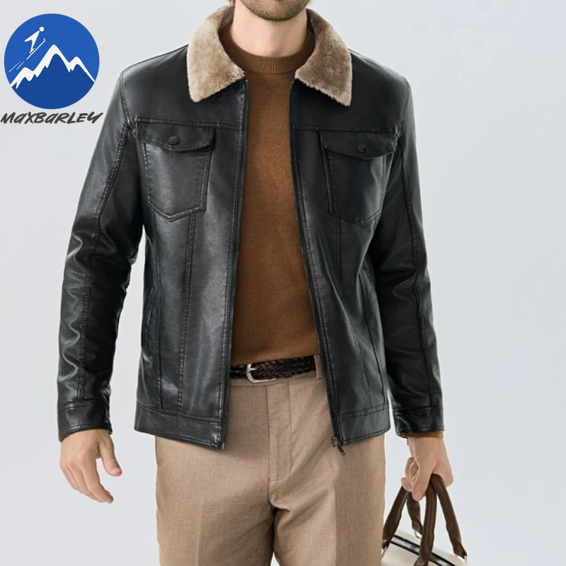 

Maxbarley 2025 New Leather Jacket Men Winter Light Luxury Fur One Piece Thick Fleece Rider Jacket Business Slim Fit Leather Coat