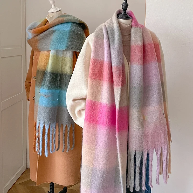 NEW Luxury Cashmere Women Plaid Scarf Winter Warm Shawl and Wrap Bandana Pashmina Long Tassel Female Foulard Thick Blanke