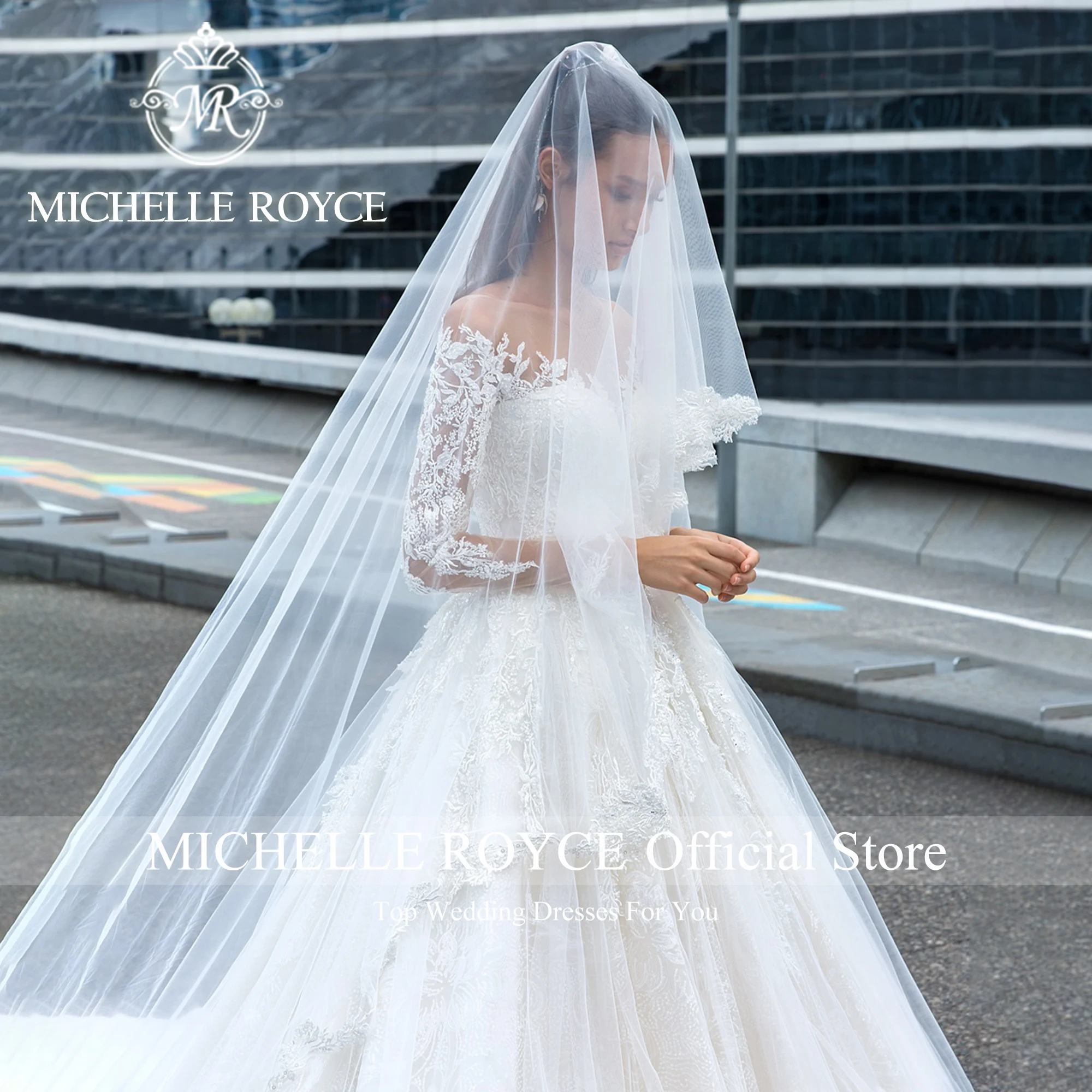 Michelle Royce Ball Gown ชุดแต่งงานสําหรับผู้หญิง Elegant ที่มองไม่เห็นคอเย็บปักถักร้อยที่ละเอียดอ่อนชุดแต่งงาน Vestidos De Novia