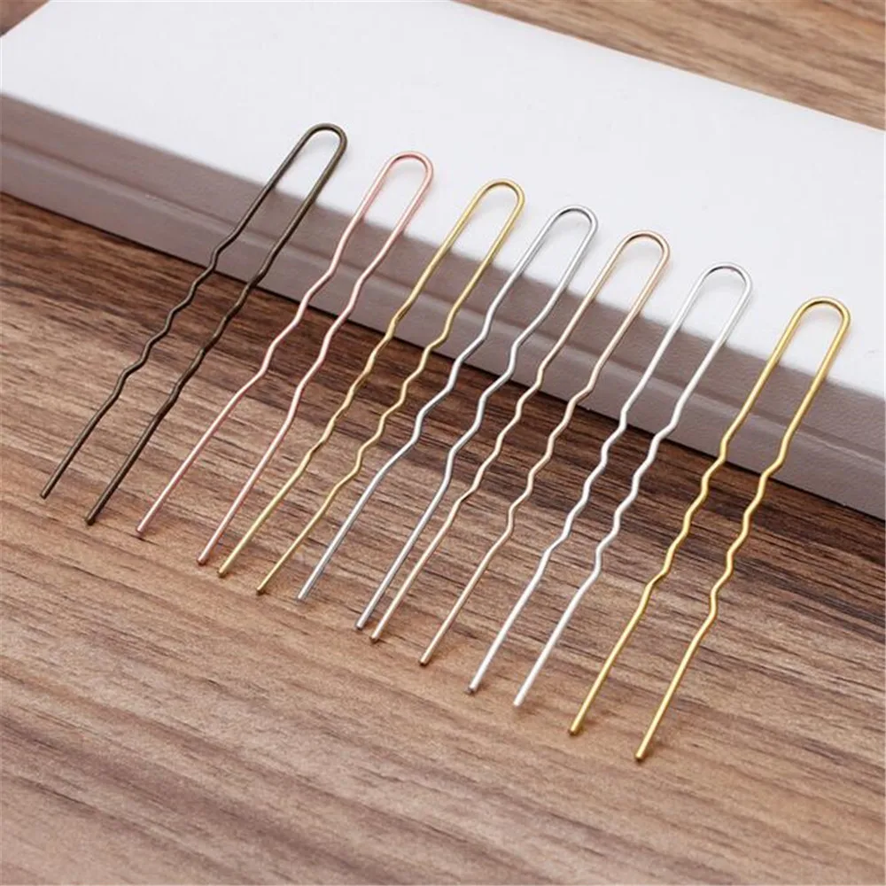 50 PCS 7.5X1.2mm U Shaped Copper Hairpins Waved Hair Clips Simple Metal Bobby Pins Barrettes Bridal Hairstyle Tool Hair Pins