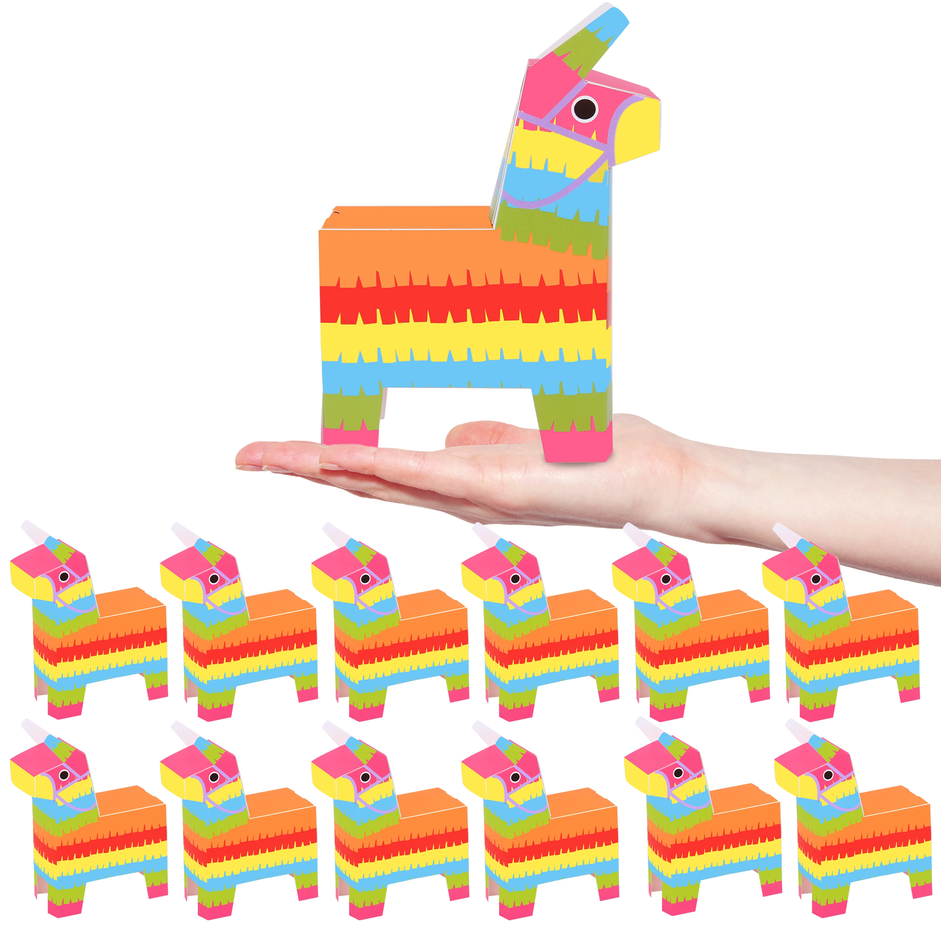 Mini Donkey Piñata Treat Boxes Craft Kit - 12 Pcs DIY Fiesta Pinata Party Favor Candy Gift Box, Cinco de Mayo Paper Craft Suppli