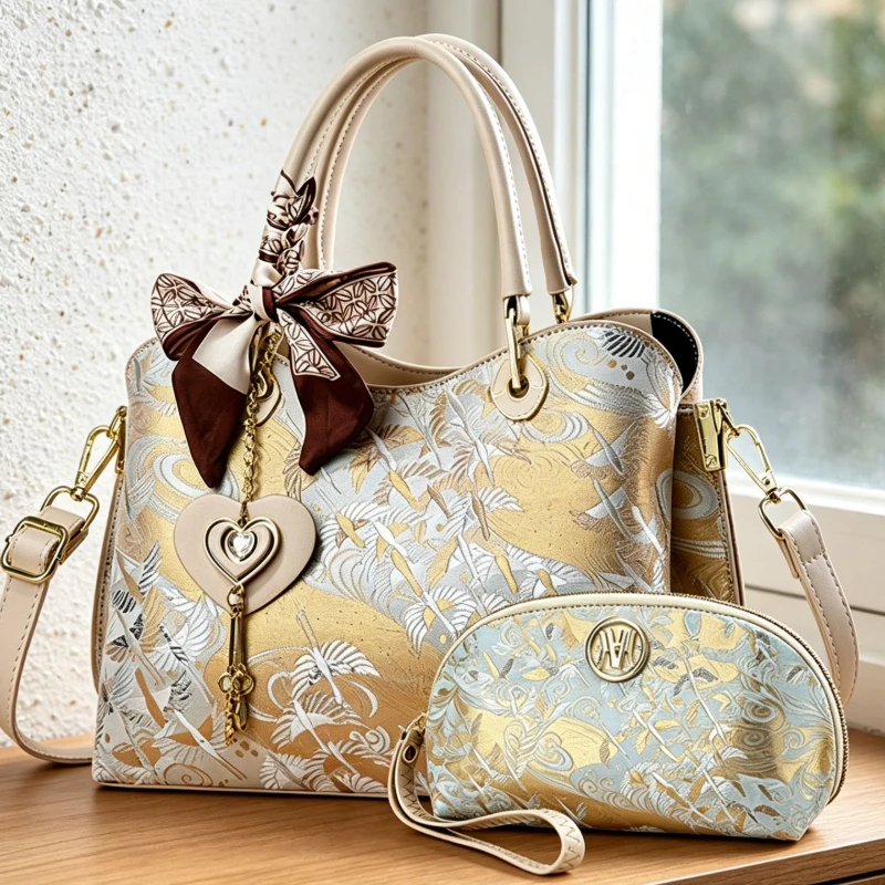 Light Luxury Chinese Style Women's Handbag, 2-Piece Women's Bag Set with Crane Pattern, High-End Designer Brand Women's Bags view 2