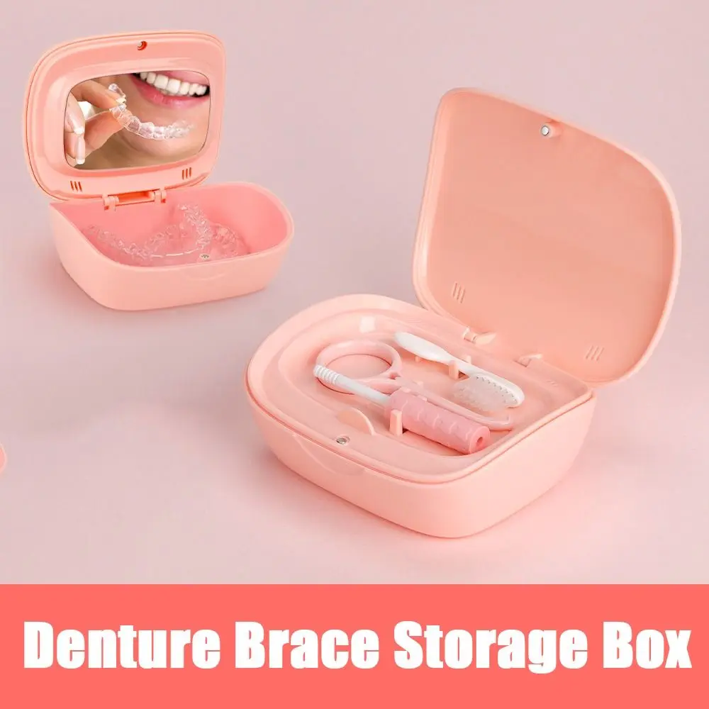 Double Layer Orthodontic Retainer Case Breathable Sealed False Teeth Box with Mirror with 3 Pcs Dental Tool Denture Storage Box