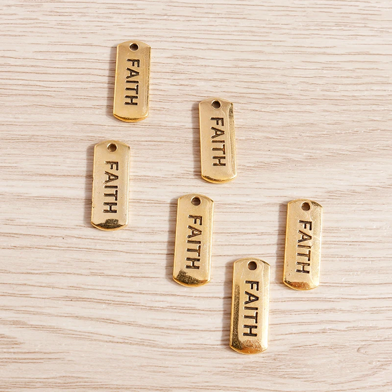 Tusember 20Pcs 8*21mm Alloy Vintage Alloy Tags Carved Faith Charms For Jewelry Making Bracelet Necklace Pendant DIY