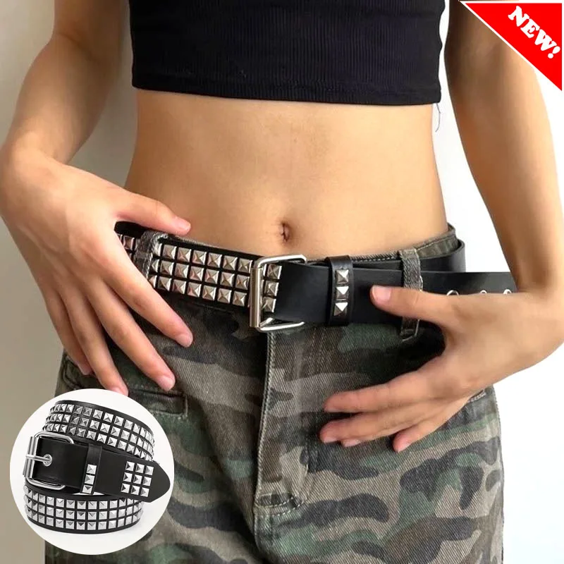 

Edgy Black Studded Leather Belt | Fashion - Forward Punk Style | Silver Metal Hardware Jeans Belt Nightclub Rivet Belt 105CM