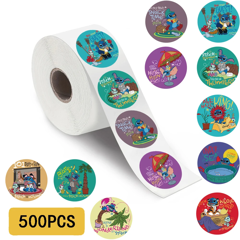 500PCS Disney Stitch Roll Sticker Nostalgia Retro Coffee Waterproof Landscaping Phone Suitcase Skateboard Harajuku Car Sticker ﻿