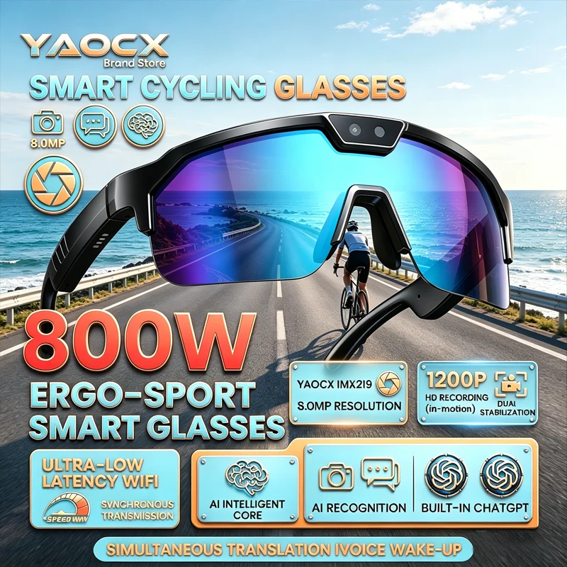 

New Smart Cycling Glasses UV Protection EIS Anti-shake Shooting 800Wcamera AI Translation Voice Assistant Bluetooth Smartglasses