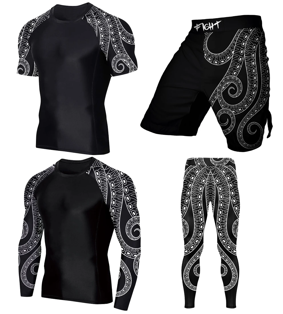 Men's MMA Leg Protector Compression Performance T-shirt BJJ Jiu Jitsu Shorts Tight Pants Boxing Shorts