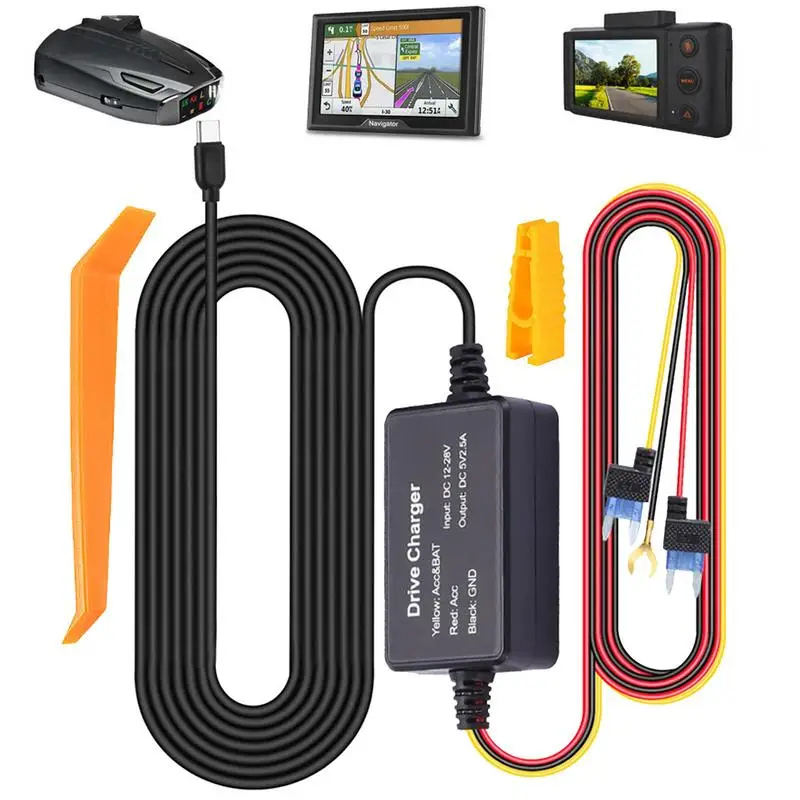 3.2m Car Dash Cam Wire Mirror DVR Hardwire Kit 12/24V To 5V Type-C Charger Driving Recorder Voltage-reducing Cord forCarplay GPS