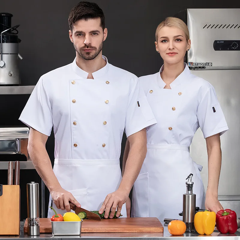 Hotel Restaurant Keuken Werkuniform Korte mouw Koksjas Bakkerij Gebak Chef Zomer Witte keukenjas