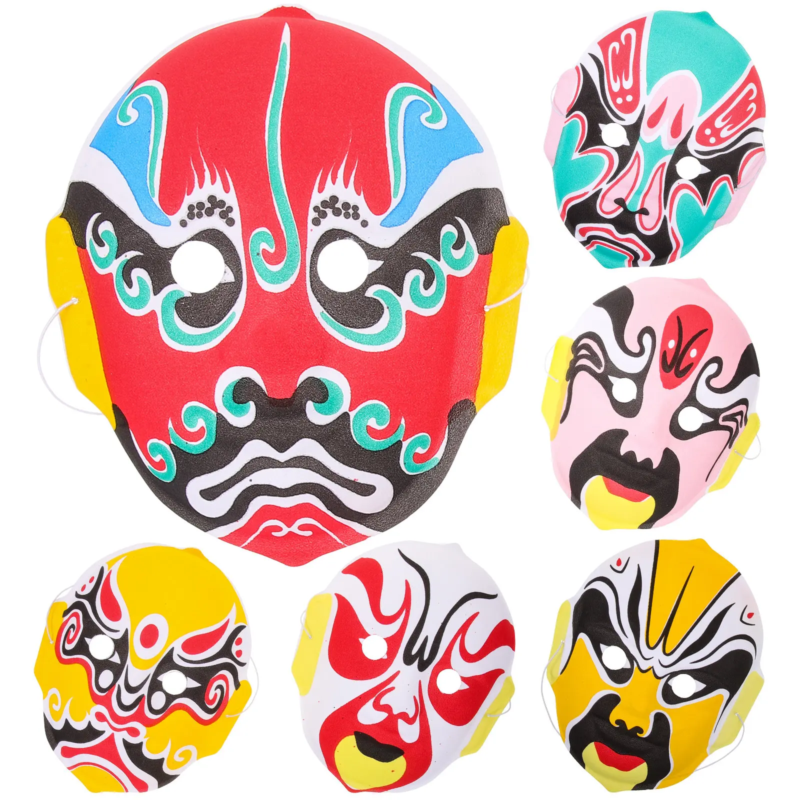 6Pcs Sichuan Opera Mask Decorative Cosplay Mask White Masquerade Style Party Supply Halloween Festive Gathering Traditional