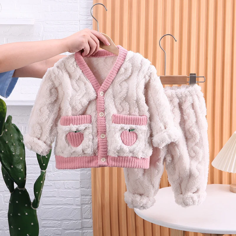 New Winter Sleepwear Baby Girls Clothes Children Warm Long Sleeved Pajama Top And Pants Toddler Casual Costume Kids Tracksuits