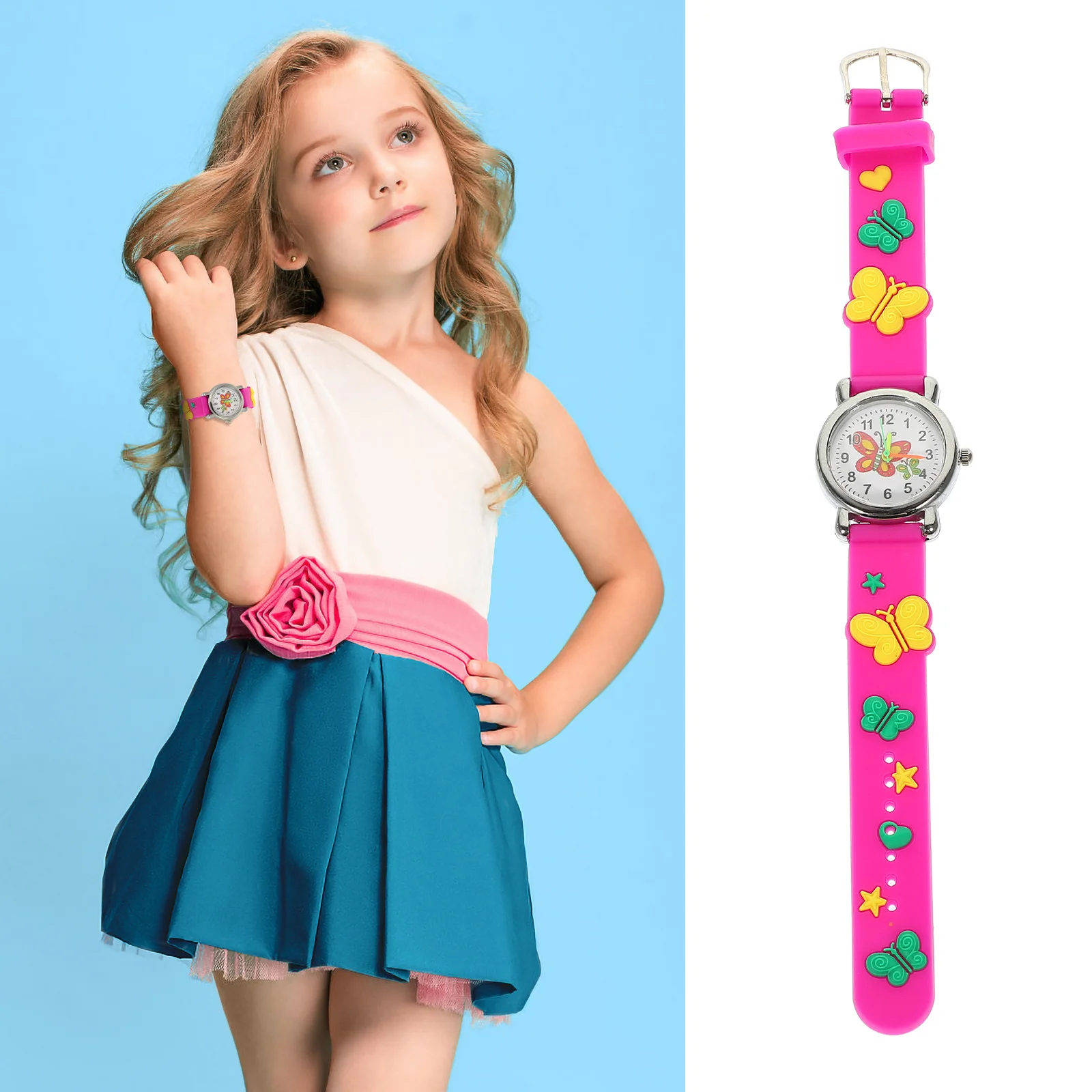 

Cartoon Butterflies Watch for Kids Girls Adjustable Strap Lightweight Analog Wristwatch Portable Lovely Timepiece for Toddlers