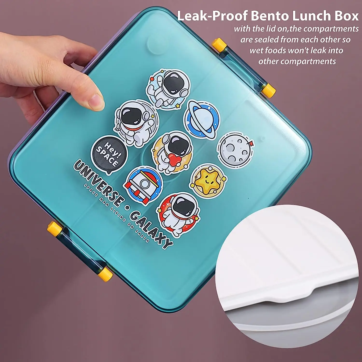 Tourpor Lunch Box Kids Girls Boys Bento Box, contenitori per il pranzo per adulti con 4 scomparti, contenitore per salsa, forchetta e cucchiaio