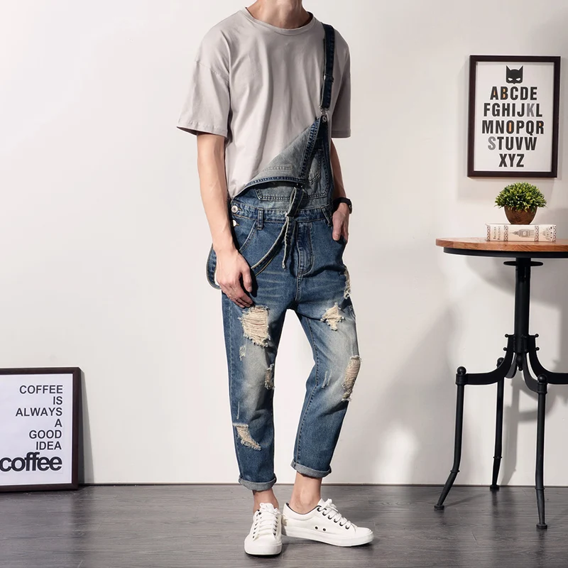 

Youthful Denim Overalls Men Summer Waed Workwear Nine-Piece Cosite Strap Jeans Japanese Retro Sle Mid-High Waist Long ...