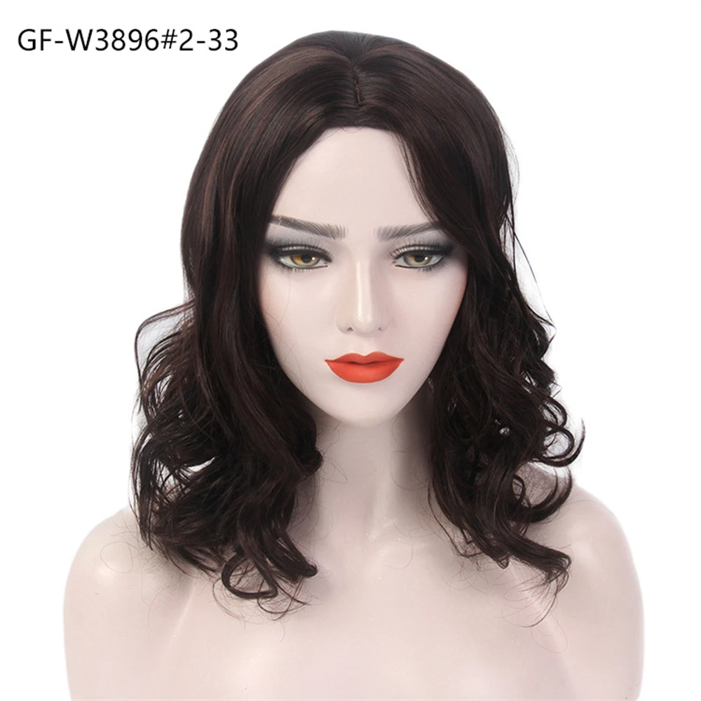 شعر مستعار أوروبي وأمريكي مائل بغطاء رأس كامل، شعر مستعار بطول الكتف باللون البني الذهبي، شعر نسائي مجعد