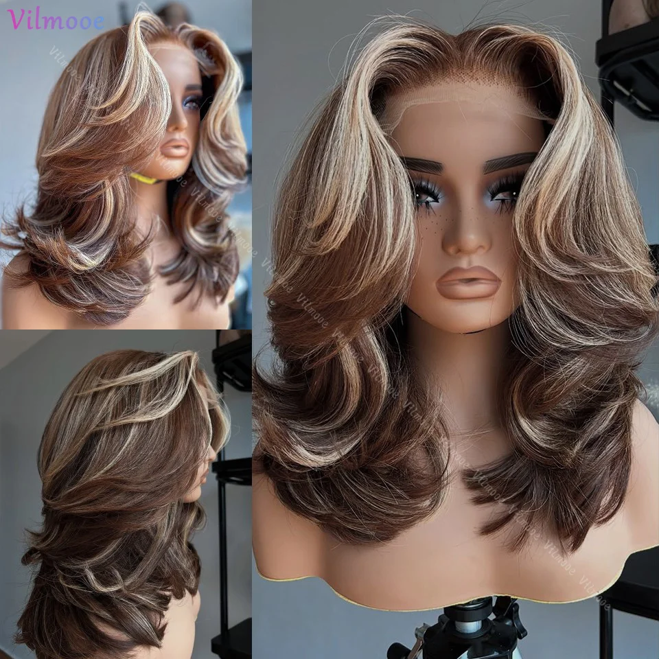 

Highlight Honey Wave Bob Wig Human Hair 13x4 Silk Base Lace Frontal Wigs Peruvian Remy Wigs for Women Ombre Brown Bob Wavy Wigs