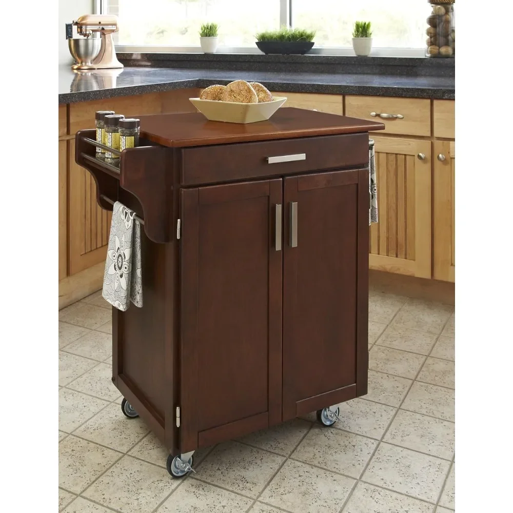 Cuisine Kitchen Cart Cherry Oak Top Freight Free Trolley Organizer Cart With Wheels Folding Islands Storage Furniture Home