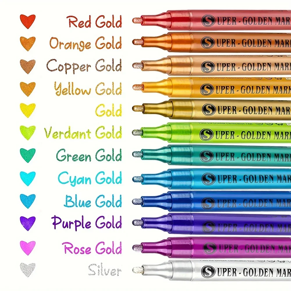 12 color acrylic paint markers sparkling metal art glitter pens for rock paintings, ceramics, glass, wood, fabric, canvas, mugs