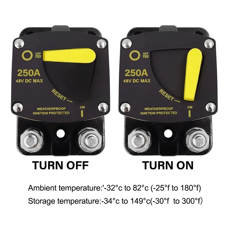 Redefinir o fusível do disjuntor AMP, 12-48V DC, Amplificador de áudio do carro, à prova d'água 50A 60A 80A 100A 150A 200A 250A 300A