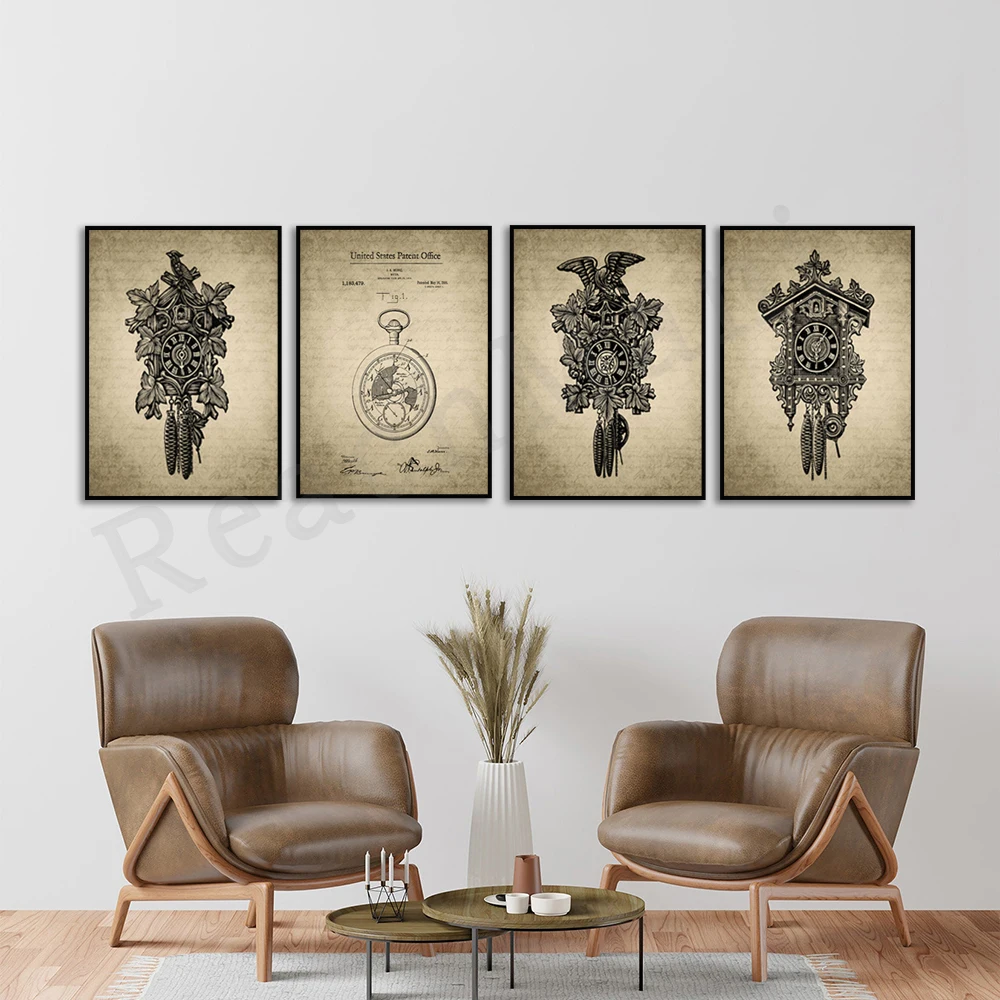 Vintage Watches, Clock Patent Prints, Vintage Clock Wall Decor Prints, Vintage Invention Posters