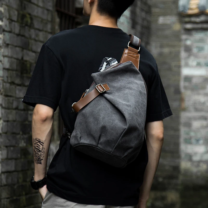 Vintage Canvas Men Chest Bag Fashion Men Canvas Sling Bag Zipper Leisure Durable Crossbody Bag for Youth