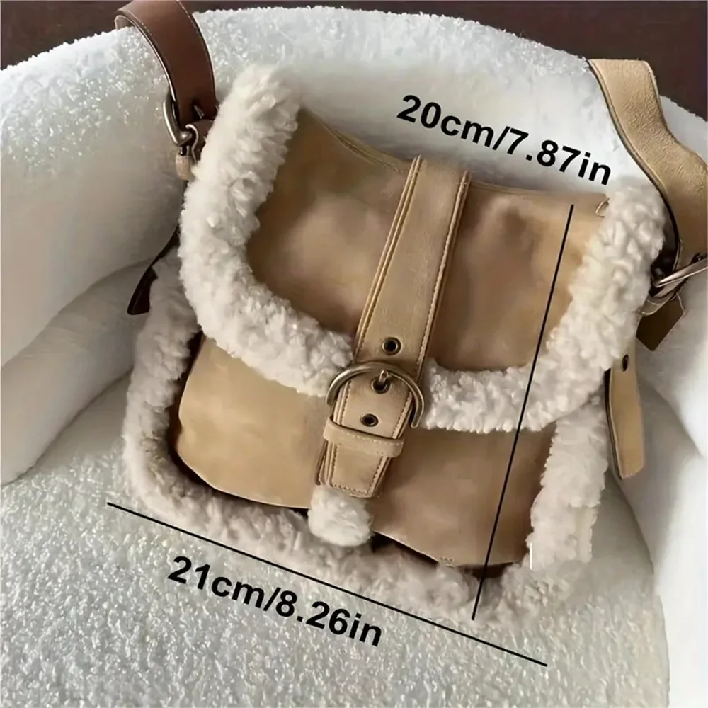 Sherpa Crossbody Bag For Women Vintage Plush Mini Purse Brown Saddle Bag For Winter And Autumn Single Strap