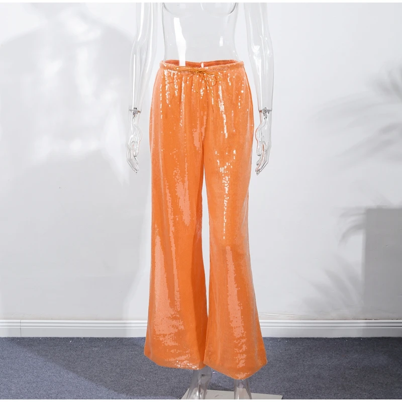 Sequin Loose Summer Women's Pants Low-rise Drawstring Straight Wide Leg Y2k Pant And Trousers New Beach Casual Clothes 2026