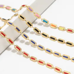 1 Meter Stainless Steel Gold Enamel Bar Link Chains Colorful Enamel Beaded Chains Fit for Women Jewelry Making Findings